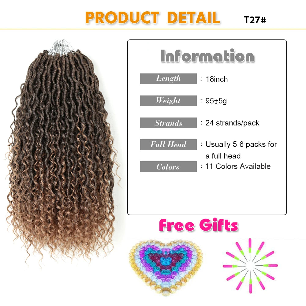 Goddess Faux Locs Crochet Hair | 18-Inch Curly Ends River Ombre Braiding Hair - ANDYS