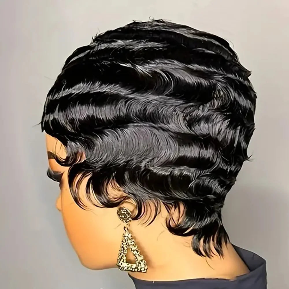 Short Finger Wave Pixie Cut Wig | Ocean Wave 100% Human Hair - ANDYS