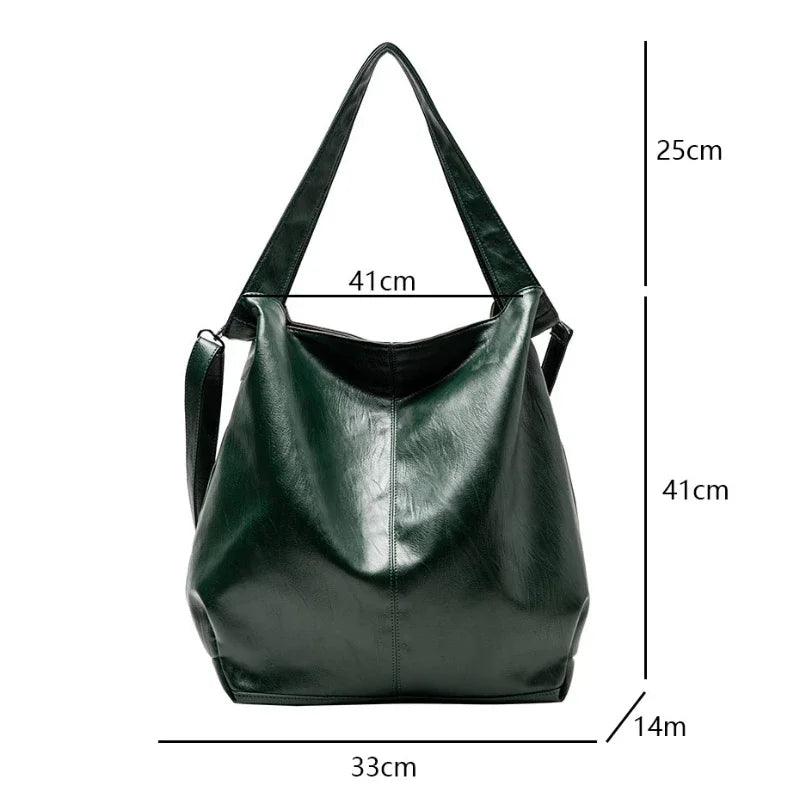 Large Black Soft Leather Slouchy Hobo Shoulder Bag