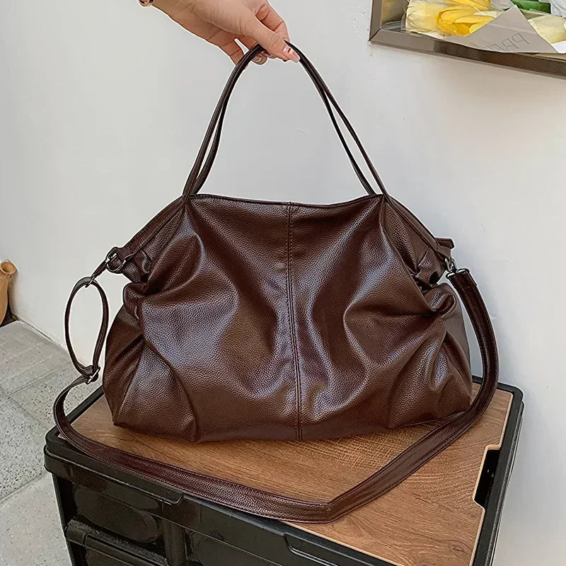 Large Black Soft Leather Slouchy Hobo Shoulder Bag