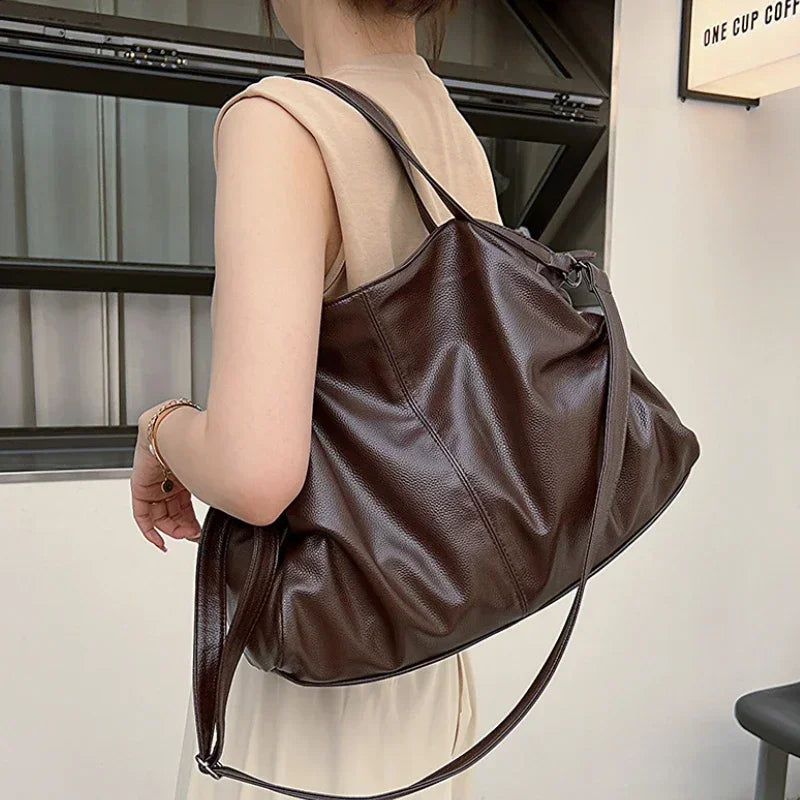 Large Black Soft Leather Slouchy Hobo Shoulder Bag