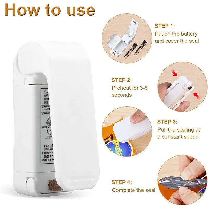 White sealing device with step-by-step instructions on how to use it.