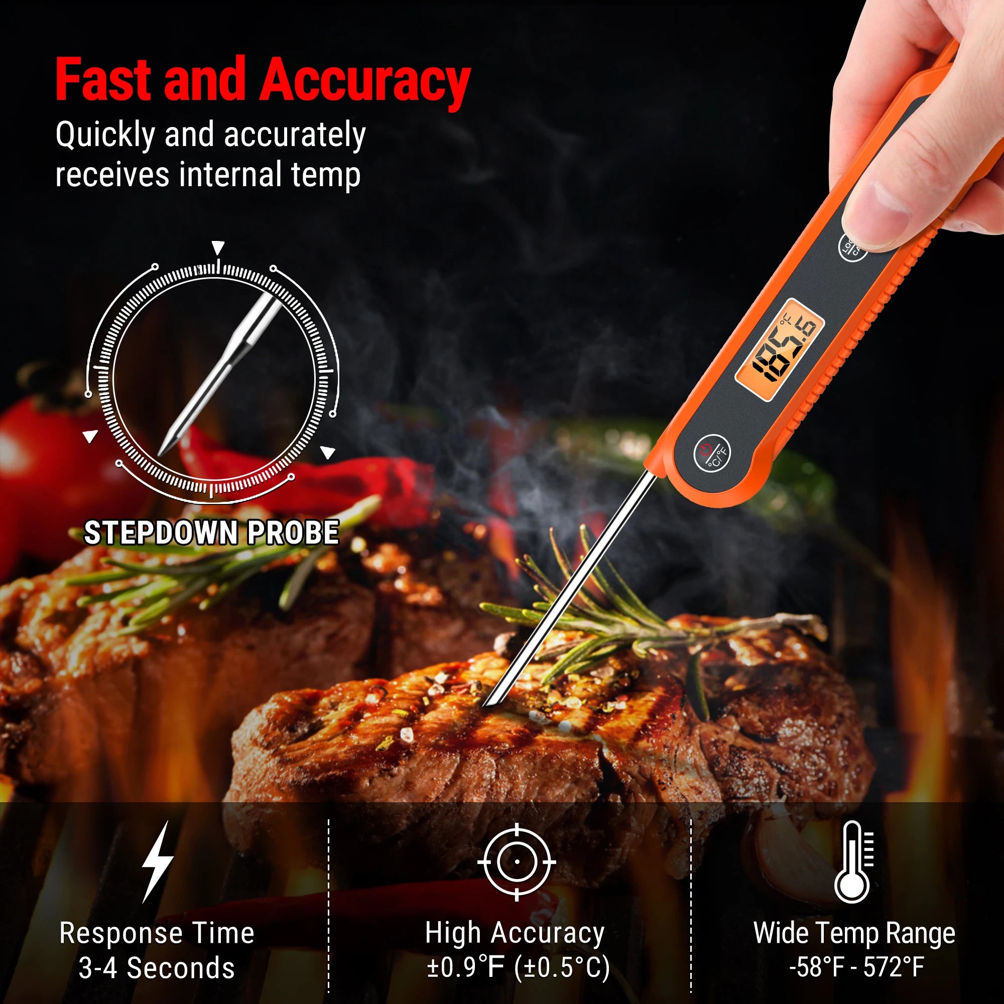 Digital Instant Read Meat Thermometer | Waterproof Kitchen Food LCD Thermometer