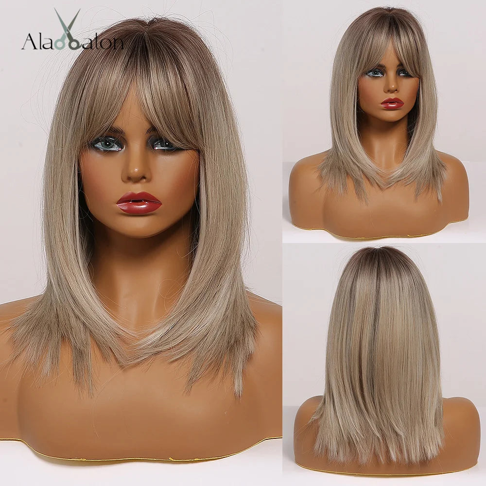 Layered Short Straight Wig with Bangs | Heat Resistant Synthetic Bob - ANDYS