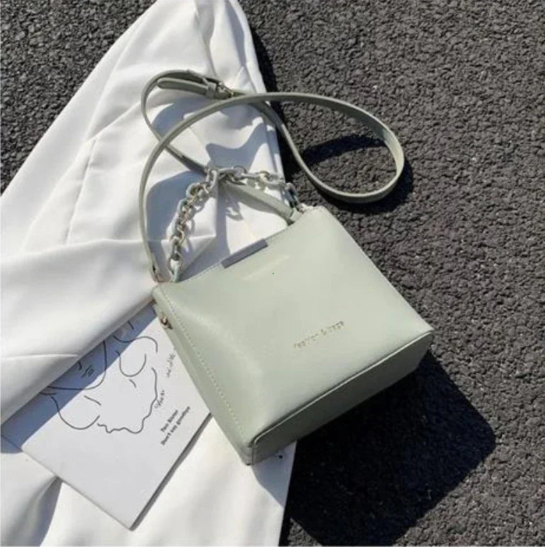 Chic Leather Chain Bucket Crossbody Bag
