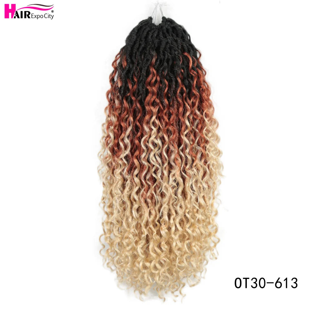 Goddess Faux Locs Crochet Hair | 18-Inch Curly Ends River Ombre Braiding Hair - ANDYS