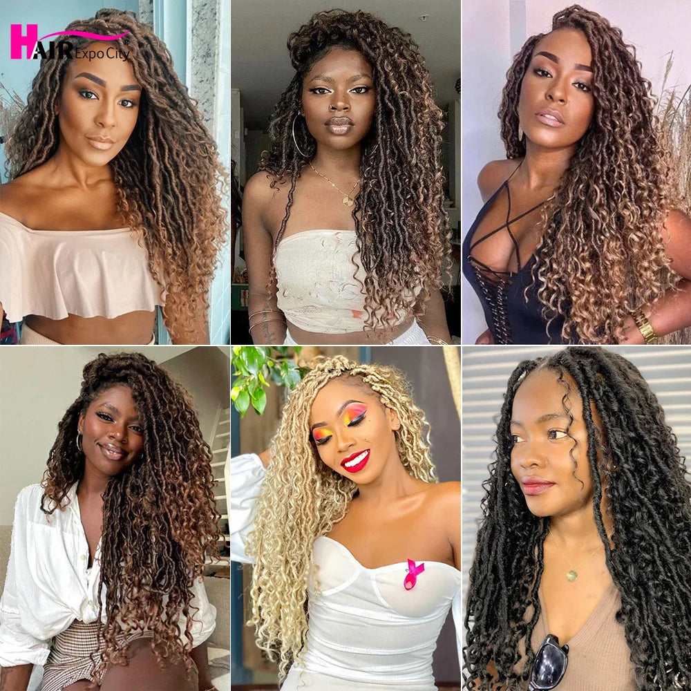 Goddess Faux Locs Crochet Hair | 18-Inch Curly Ends River Ombre Braiding Hair - ANDYS