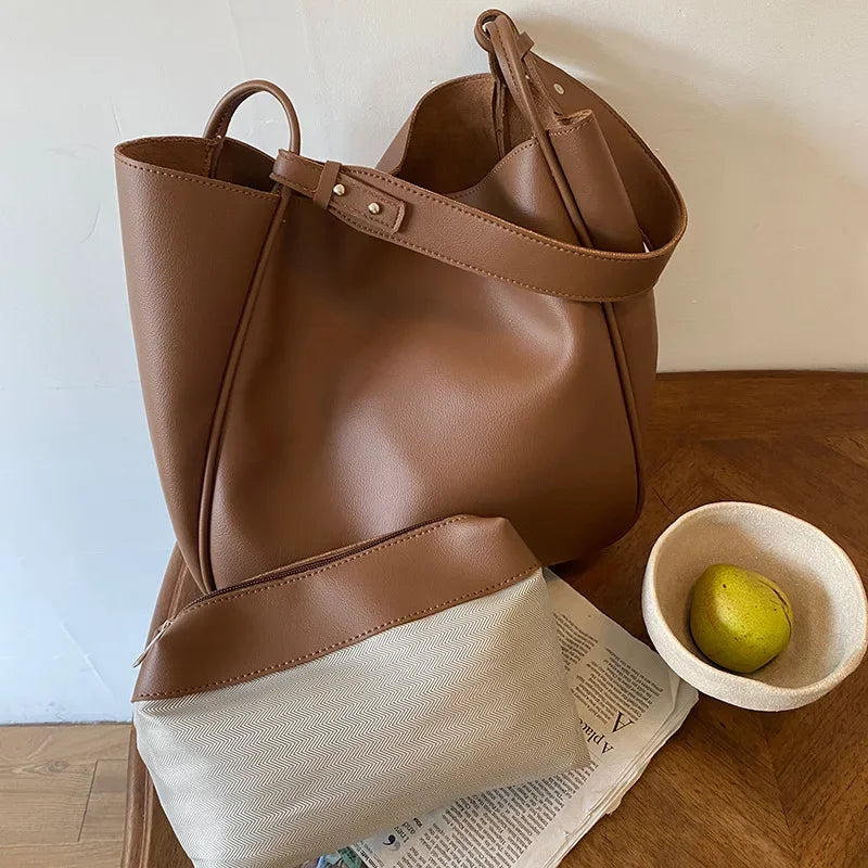 Minimalist Luxury Leather Large Capacity Tote Bag