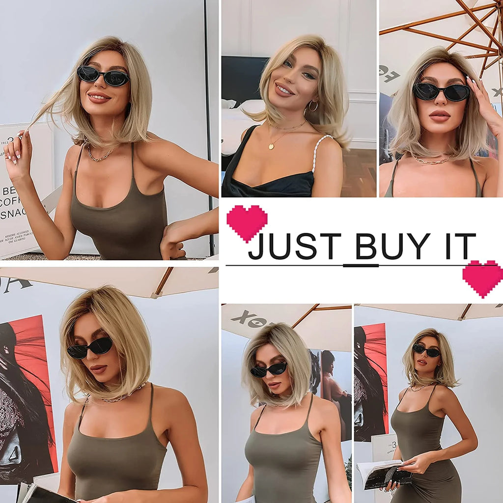 Layered Short Straight Wig with Bangs | Heat Resistant Synthetic Bob - ANDYS