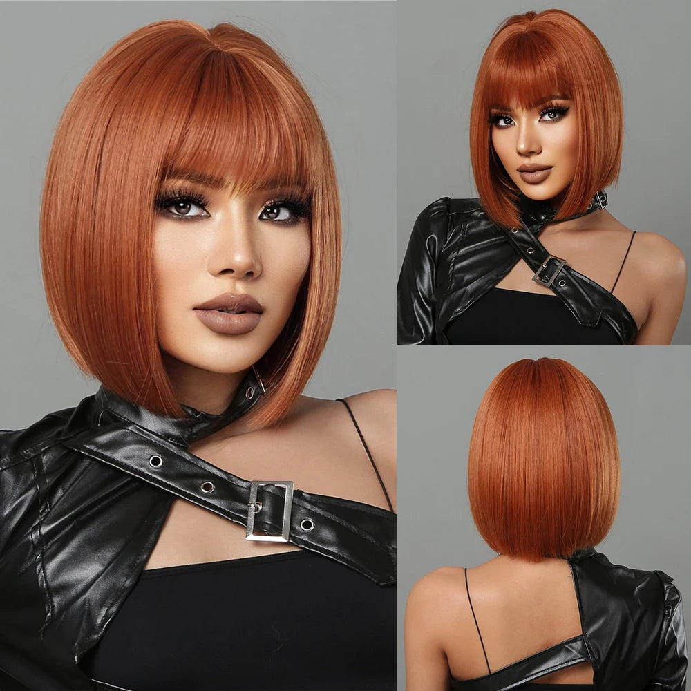 Layered Short Straight Wig with Bangs | Heat Resistant Synthetic Bob - ANDYS