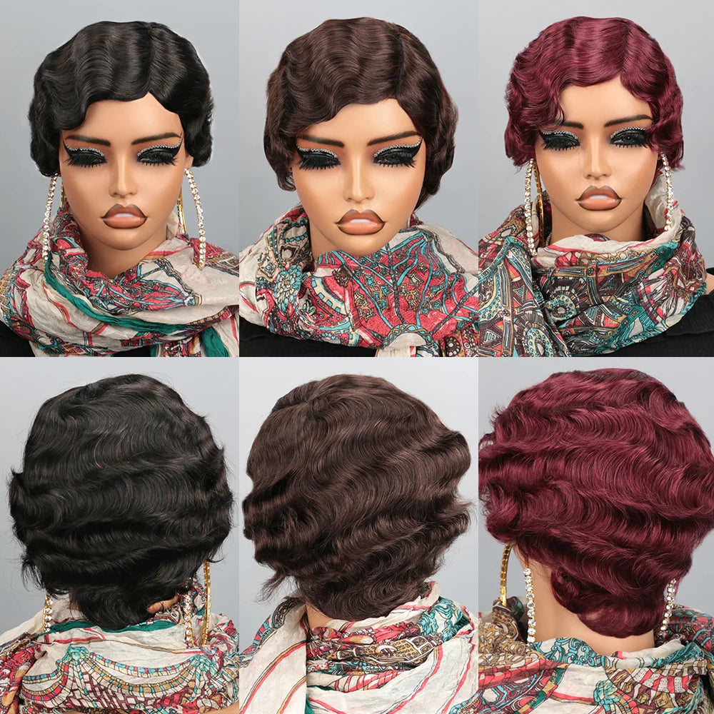 Short Finger Wave Pixie Cut Wig | Ocean Wave 100% Human Hair - ANDYS
