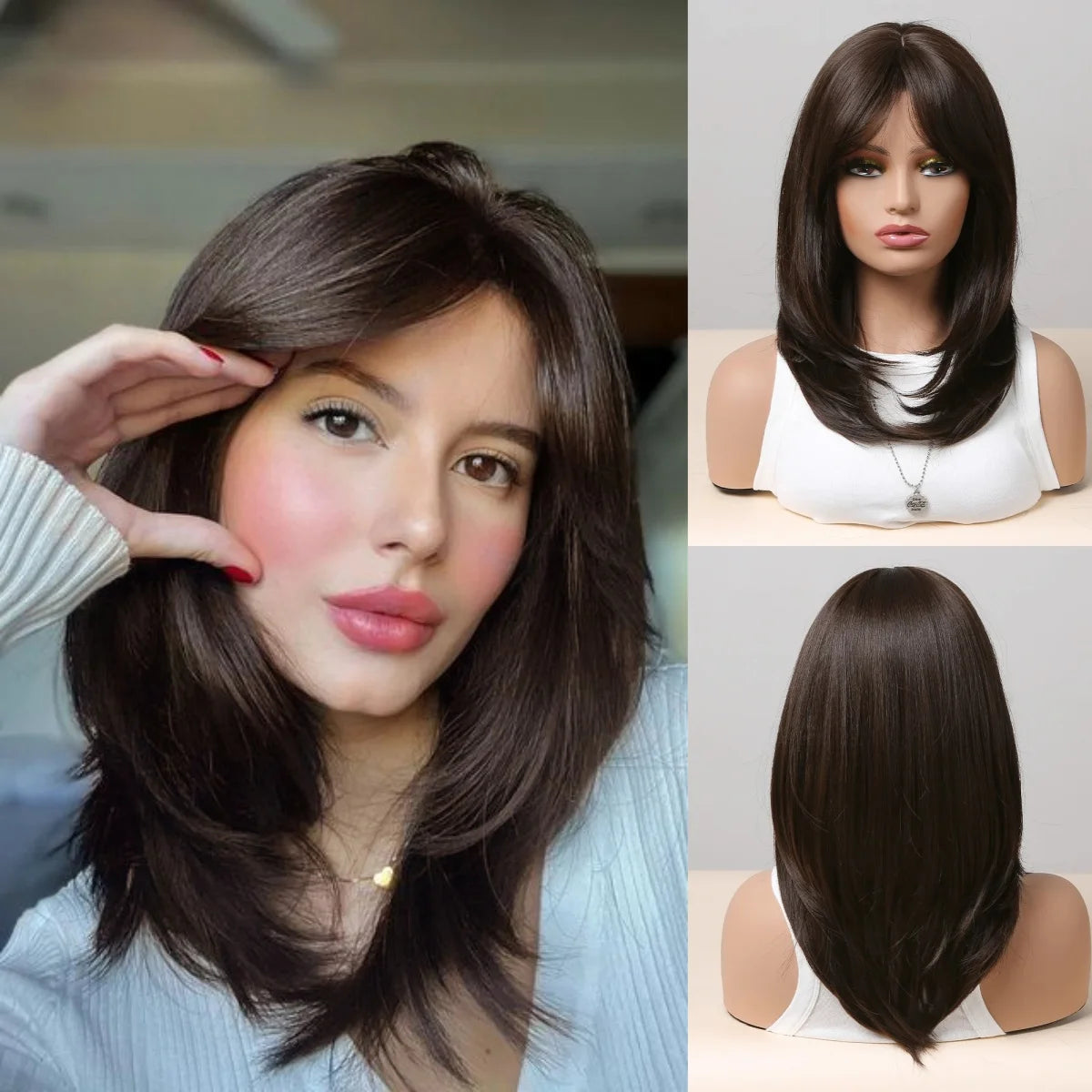 Layered Short Straight Wig with Bangs | Heat Resistant Synthetic Bob - ANDYS