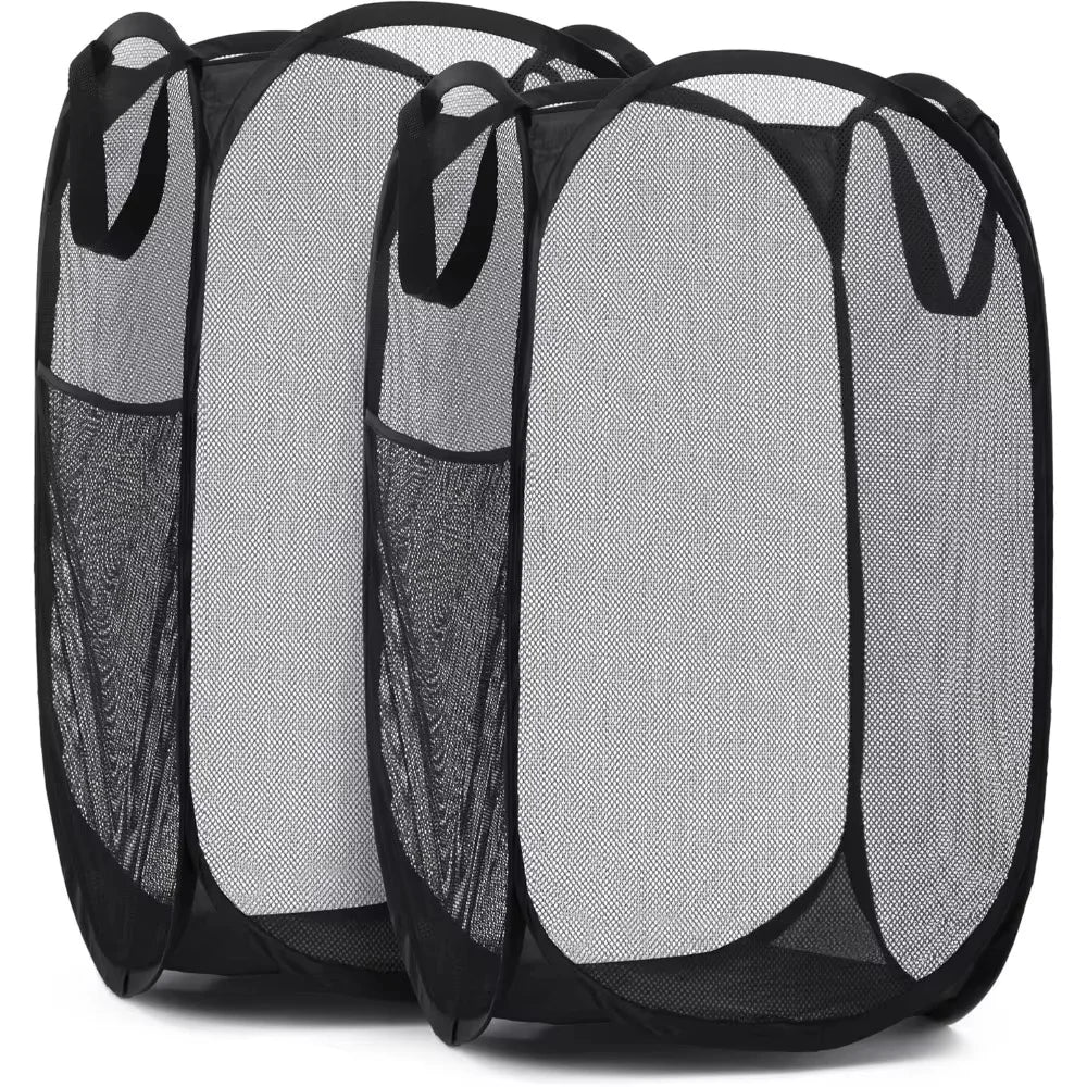 Collapsible Mesh Laundry Basket with Side Pocket