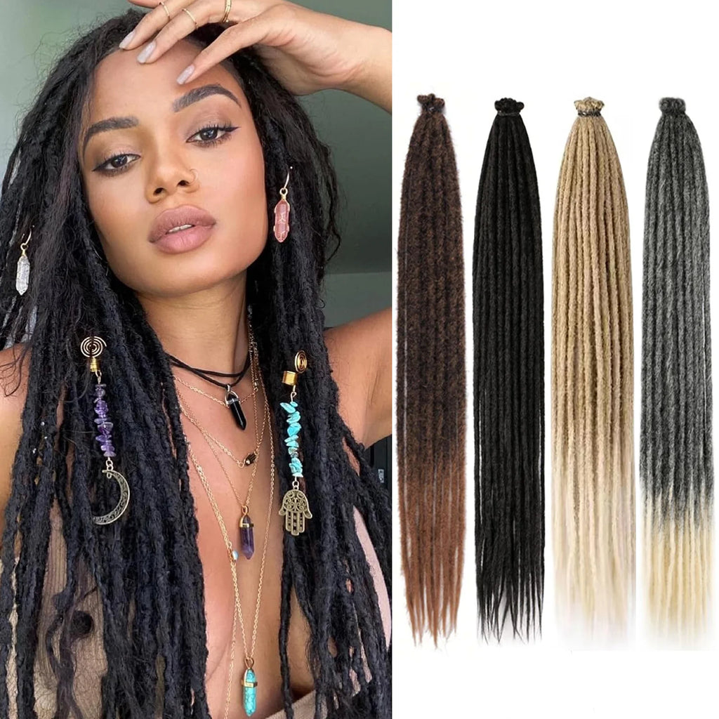 Synthetic Single Ended Dreadlock Extensions | 24-Inch Hippie Loc Crochet Hair - ANDYS