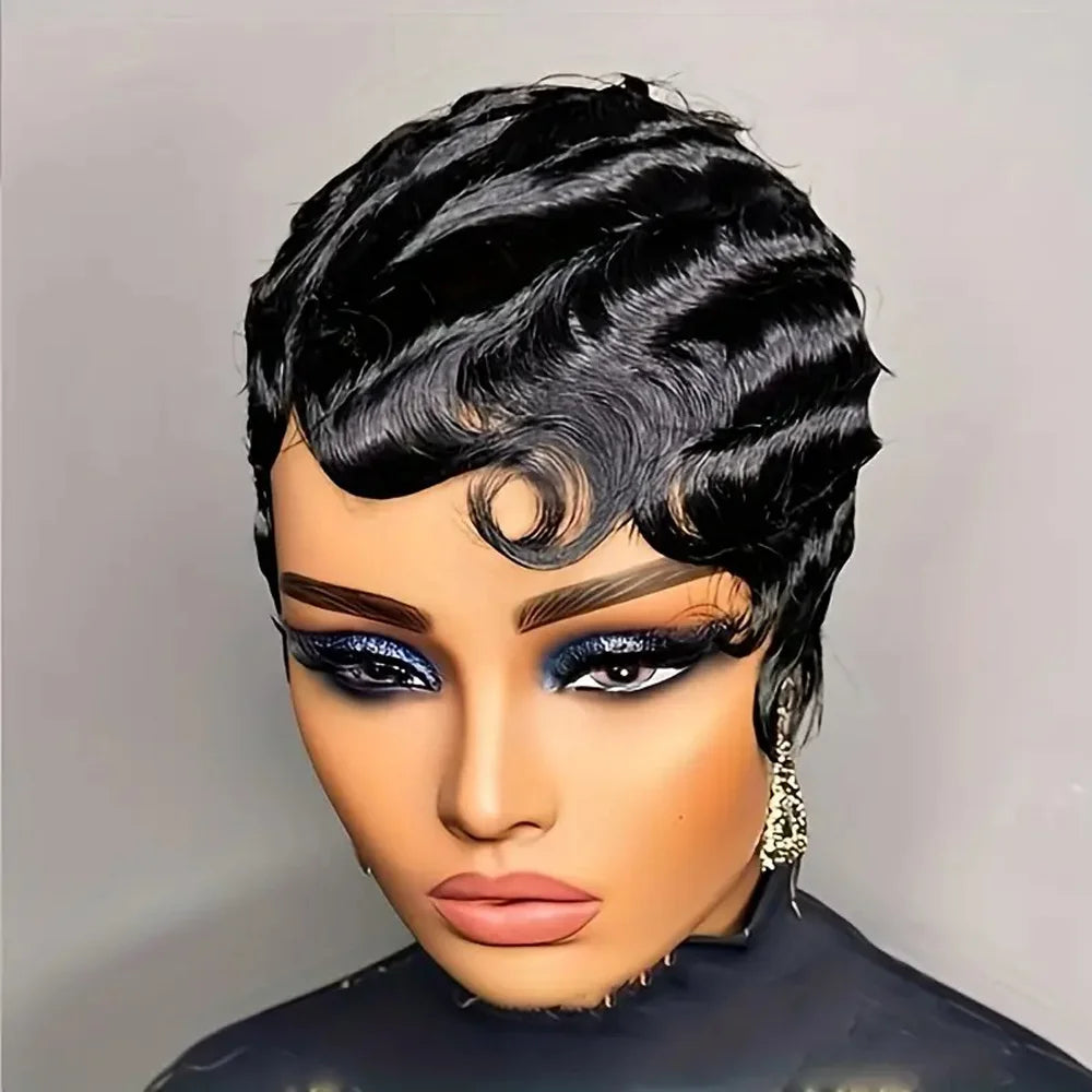 Short Finger Wave Pixie Cut Wig | Ocean Wave 100% Human Hair - ANDYS