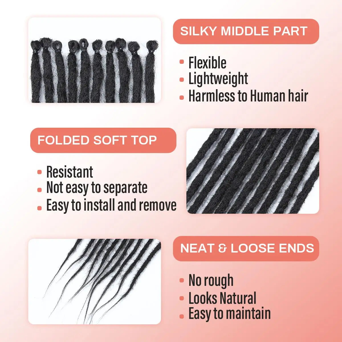 Synthetic Single Ended Dreadlock Extensions | 24-Inch Hippie Loc Crochet Hair - ANDYS
