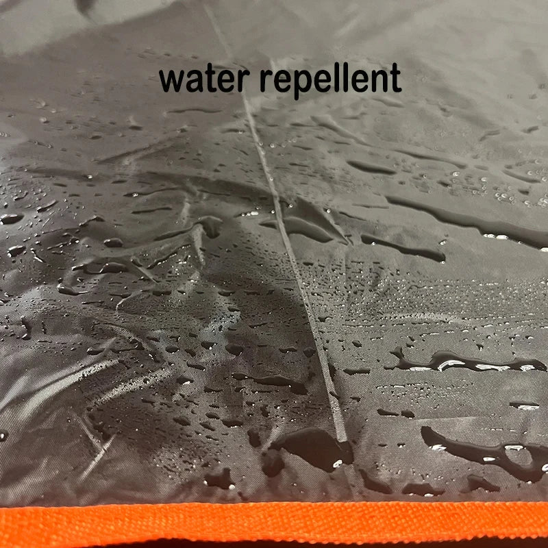 Text 'water repellent' on a textured surface with water droplets.