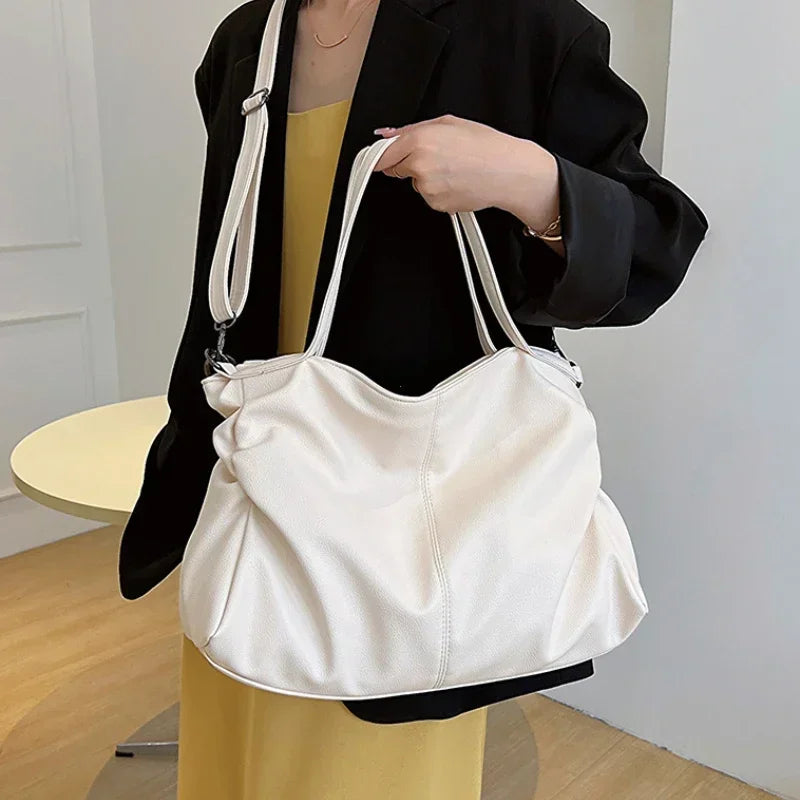 Large Black Soft Leather Slouchy Hobo Shoulder Bag