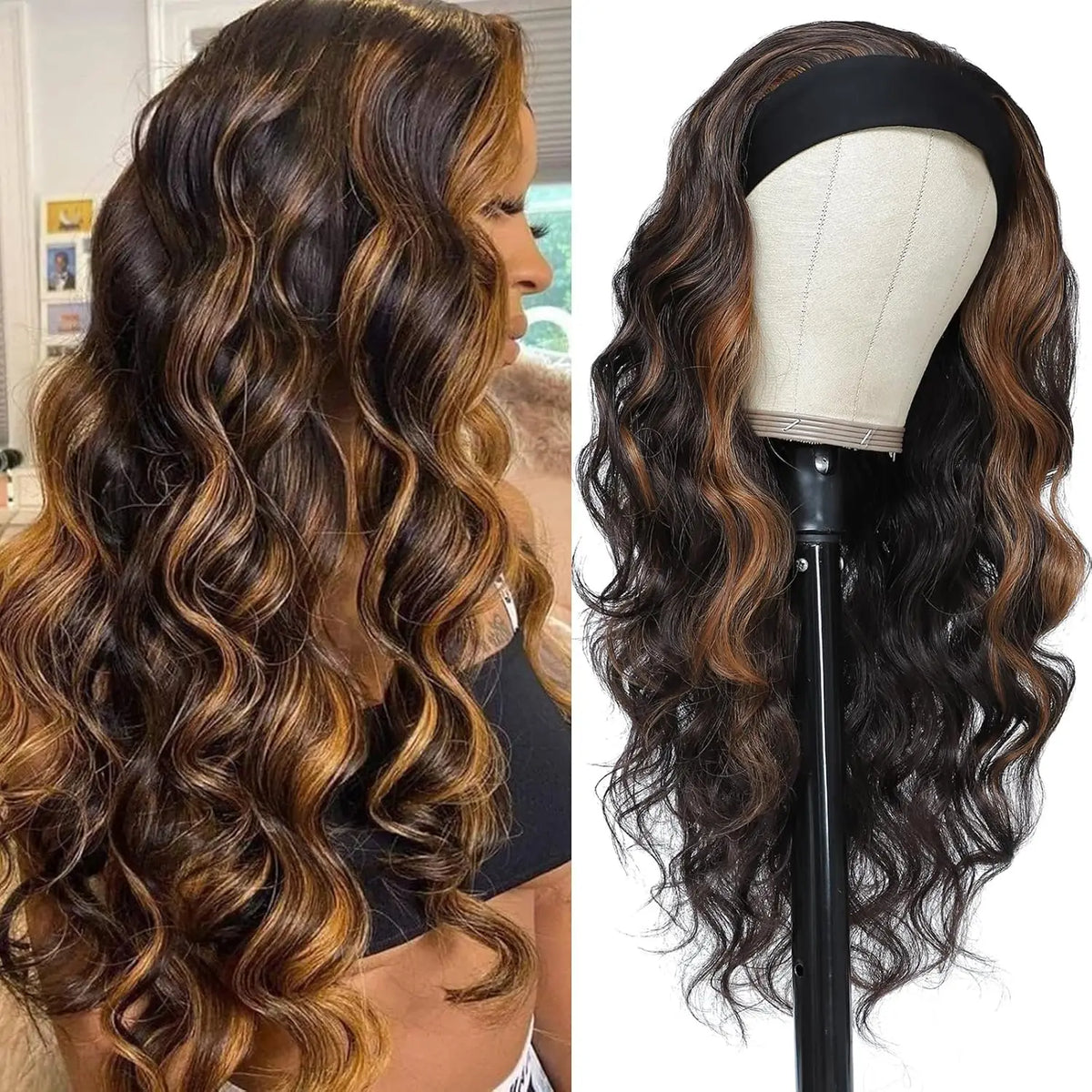 Long Wavy Headband Wig | Glueless Heat Resistant Synthetic Hair - ANDYS