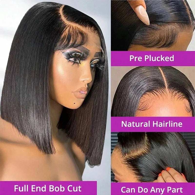Glueless Straight Lace Front Bob Wig | Pre-Plucked Human Hair Short Wig - ANDYS