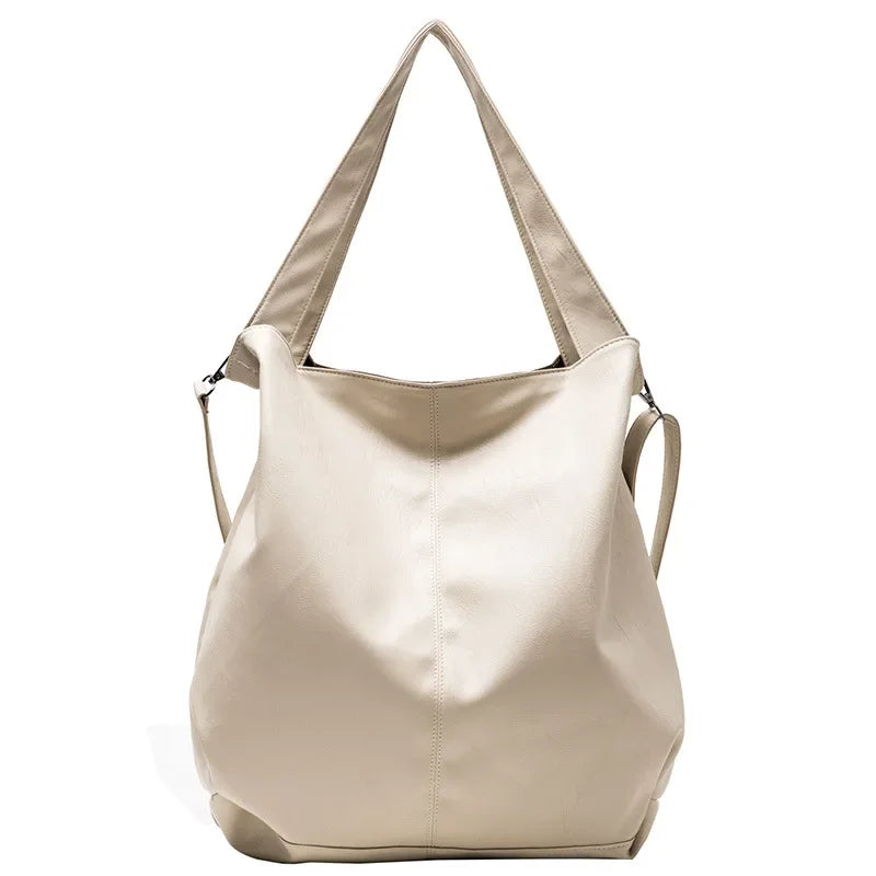 Large Black Soft Leather Slouchy Hobo Shoulder Bag
