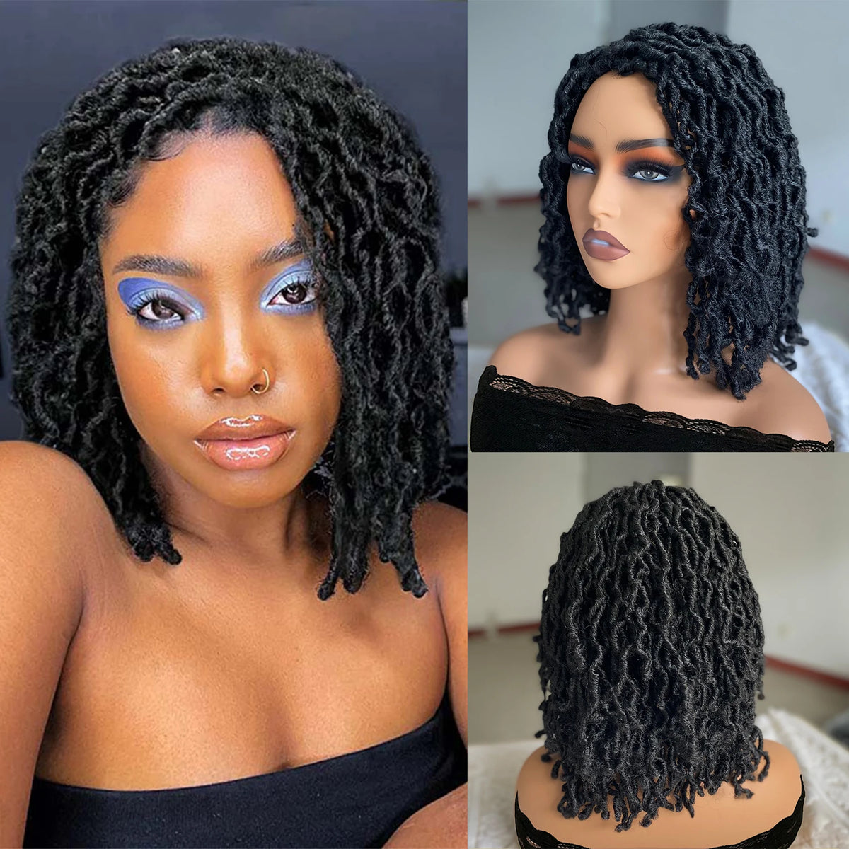 Short Goddess Faux Locs Wig | Synthetic Braided Crochet Dreadlock Hairpiece - ANDYS