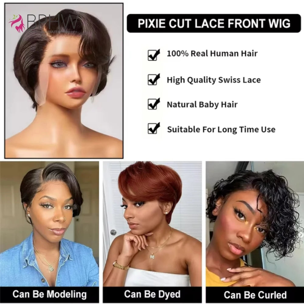 200% Density Brazilian Straight Pixie Cut Wig | 13x4 HD Lace Front Human Hair - ANDYS