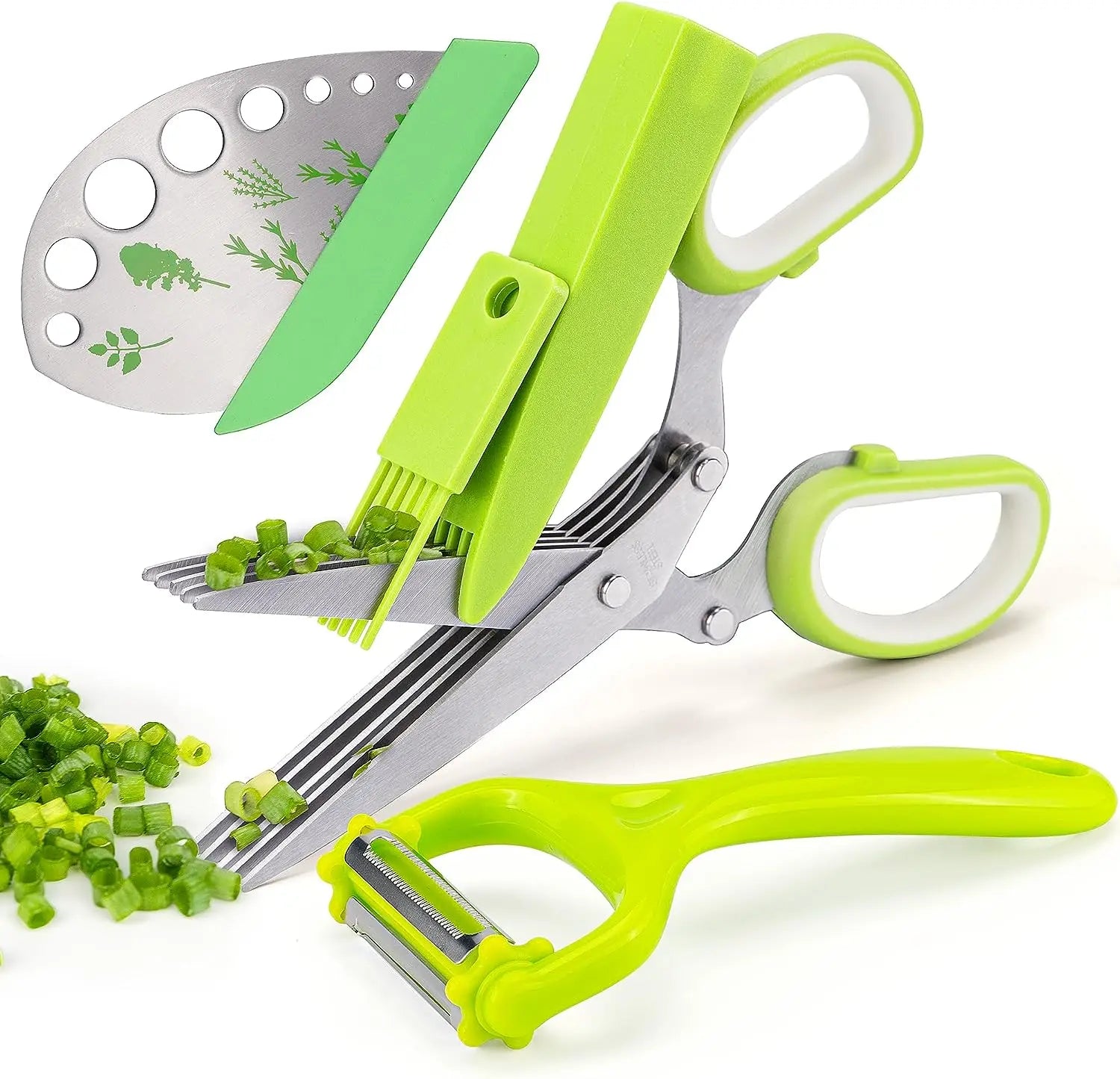 5-Blade Herb Scissors – Stainless Steel Kitchen Shears with Protective Cover