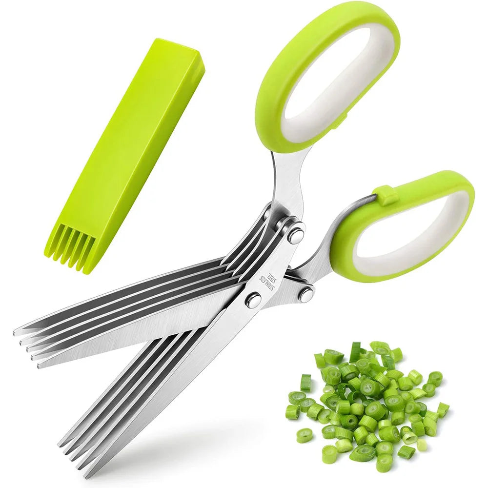 5-Blade Herb Scissors – Stainless Steel Kitchen Shears with Protective Cover