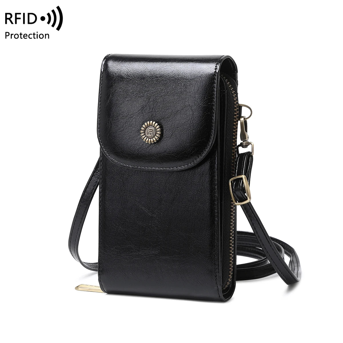 Retro Oil Wax Leather Crossbody Phone Bag with RFID Protection