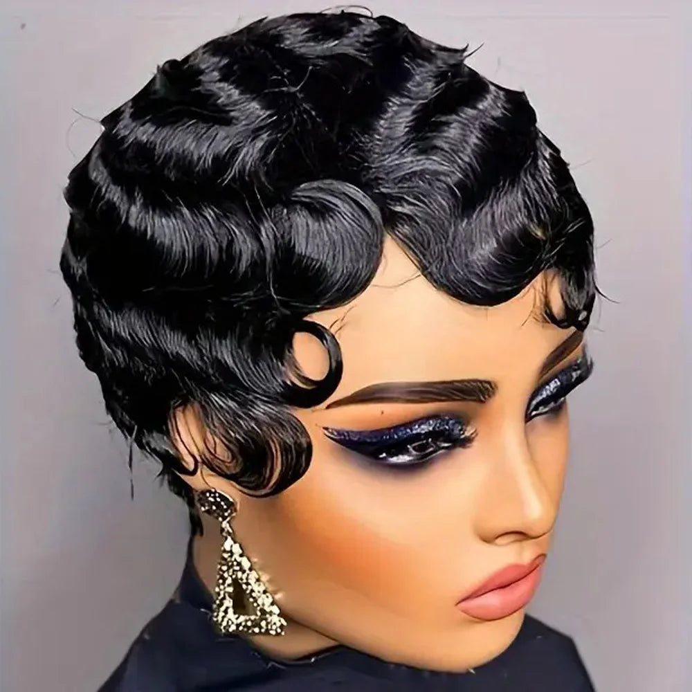 Short Finger Wave Pixie Cut Wig | Ocean Wave 100% Human Hair - ANDYS