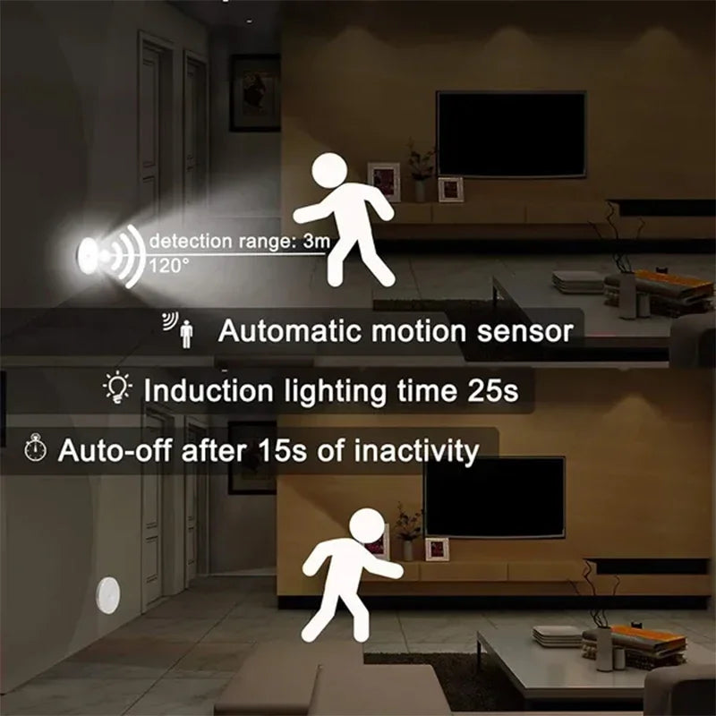Living room with automatic motion sensor light and features displayed