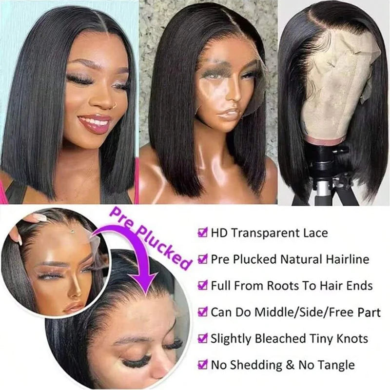 Glueless Straight Lace Front Bob Wig | Pre-Plucked Human Hair Short Wig - ANDYS