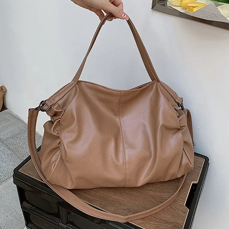 Large Black Soft Leather Slouchy Hobo Shoulder Bag