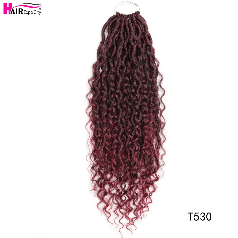 Goddess Faux Locs Crochet Hair | 18-Inch Curly Ends River Ombre Braiding Hair - ANDYS